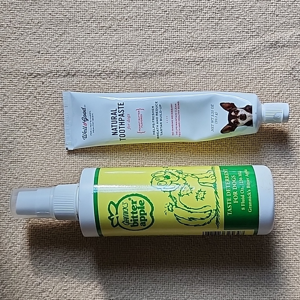 Well & Good Dog Toothpaste and Grannick's Bitter Apple Dog Spray